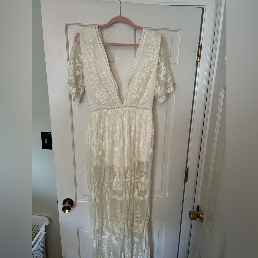 Local boutique lace maxi romper